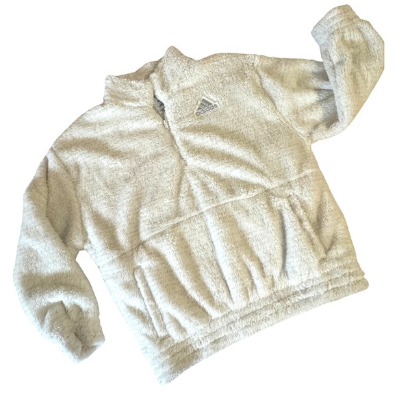Adidas Girl's Cream Sherpa Fleece‎ Pullover – Size XL (18), NWT, Sparkle Threads - Picture 1 of 8